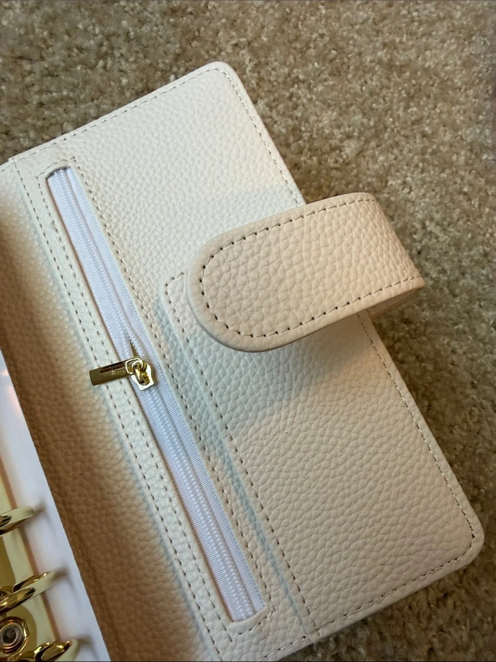 A6 Personal Binder Rose White Pebbled Leather Wallet/Planner